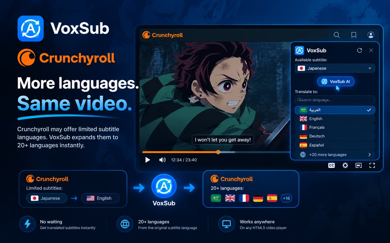 VoxSub dual subtitles on an anime episode