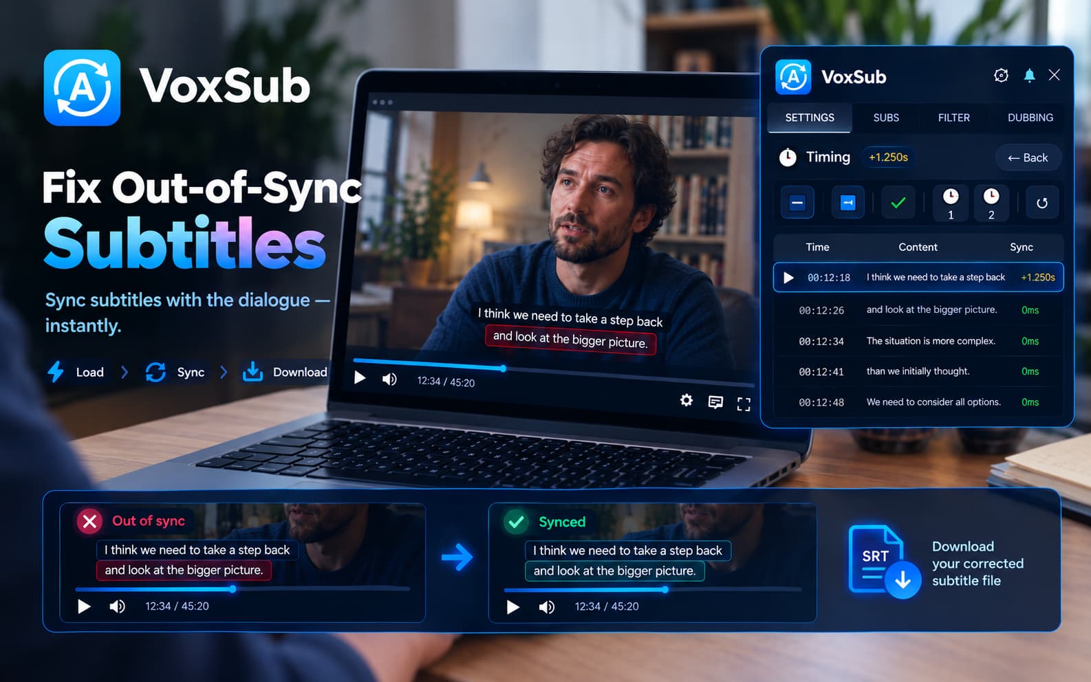 VoxSub Subtitle Synchronization and Timing Dashboard